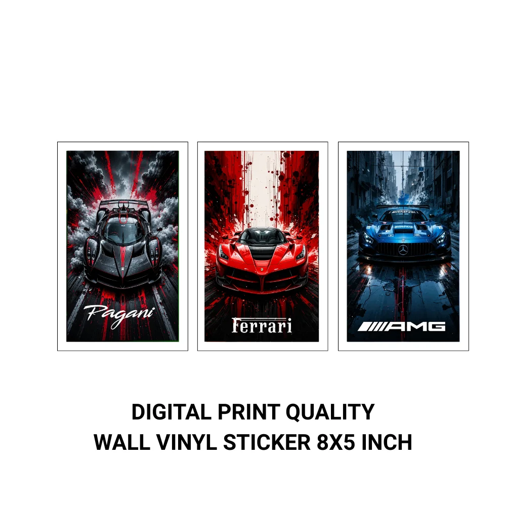 Djane Studio Car Wall Poster | Car Wall Sticker for Living Room, Bedroom, Office & Gaming Room | Modern Home Décor | Pack of 3 | Size 8x5 Inch